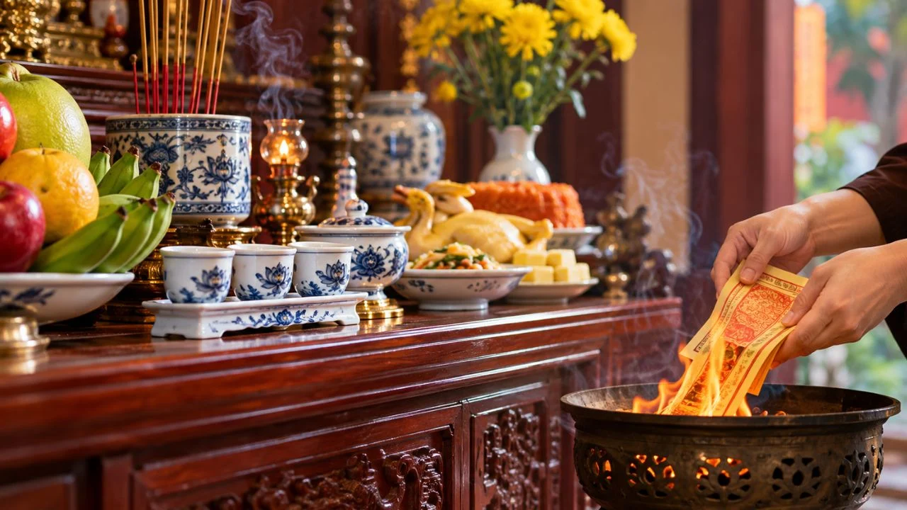 Thap Huong Xong Khi Ha Le Hoa Vang Co Can Ha Chen Nuoc Xuong Khong 124631