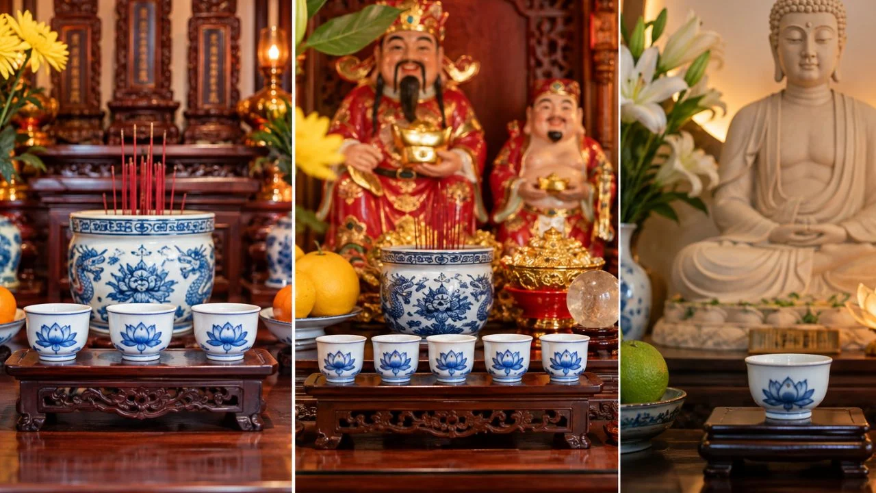 Vì Sao Ban Thờ Gia Tiên Hoặc Thần Tài Thường Có 3, 5 Chén Nước, Còn Ban Thờ Phật Thường Chỉ 1 Chén? Vi Sao Ban Tho Gia Tien Hoac Than Tai Thuong Co 3 5 Chen Nuoc Con Ban Tho Phat Thuong Chi 1 Chen 060